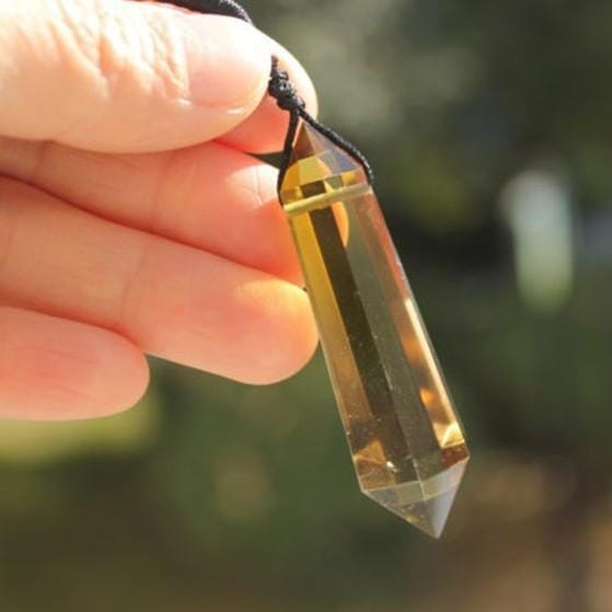 Citrine Quartz Crystal 6 sided Point PendantNecklace