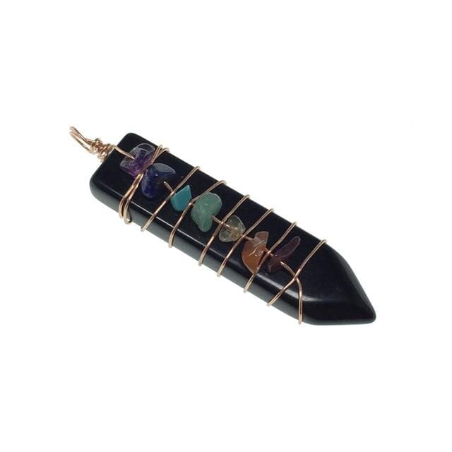 Handmade Wrap Pendulum 7 Chakra Sword PendantPendantBlack Agate
