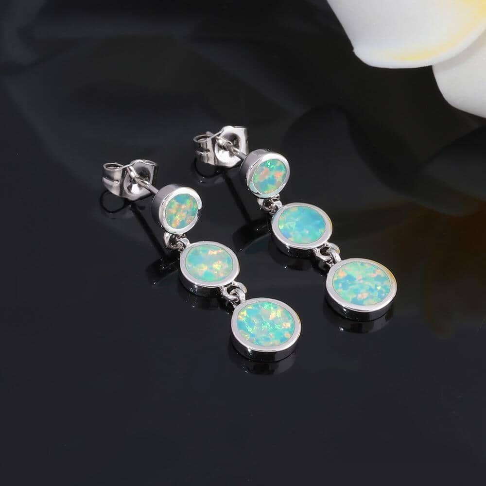 BOHO Green Fire Opal Round Stone Long Drop EarringsEarrings
