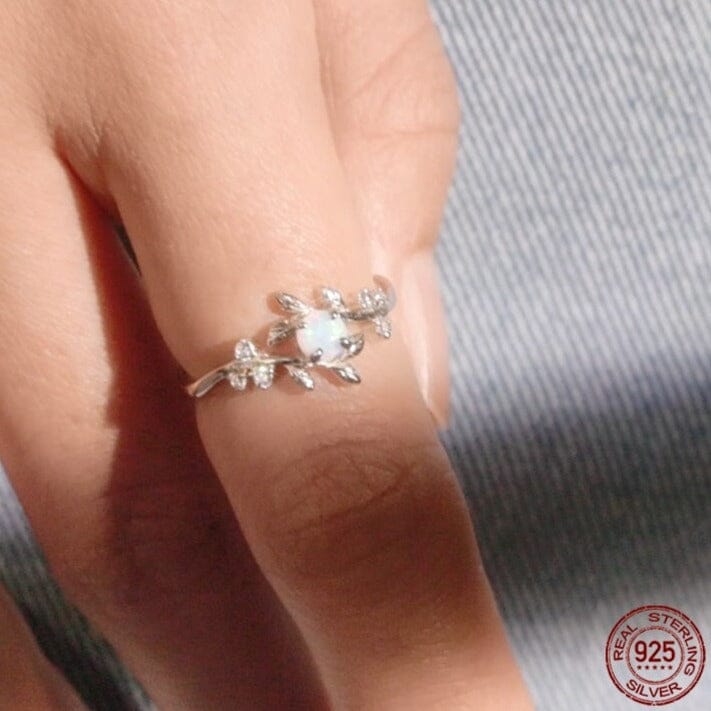 Leaf Style White Fire Opal Ring - 925 Sterling SilverRing