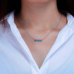 Rectangular Blue and White Fire Opal Silver NecklaceNecklace