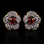 Exquisitely Inlaid Colored Ruby Rose Flower Earrings - 925 Sterling SilverEarrings