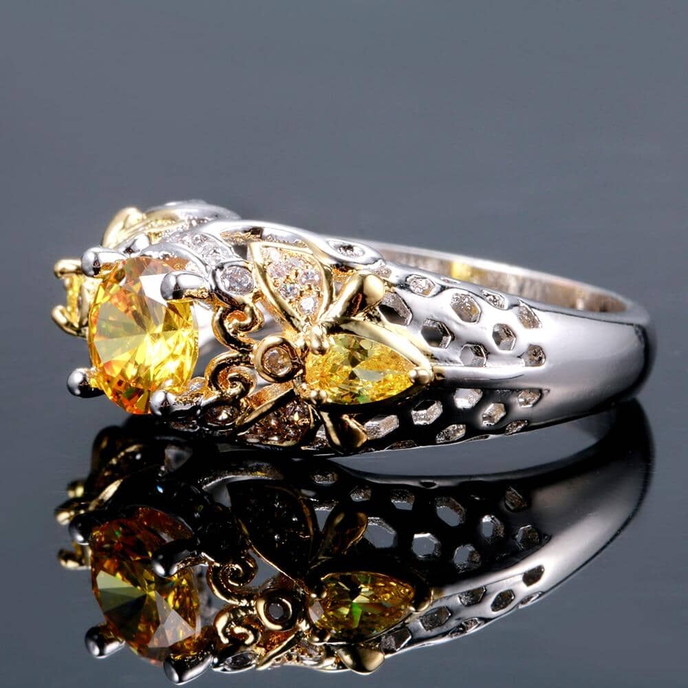 Lovable Citrine Zircon Ring - 925 Sterling SilverRing