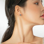 Crescent Moon Cat on the Moon Fairy Sapphire Stud Earrings - Genuine 925 Sterling SilverEarrings