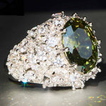 Princess Cut Huge Green Peridot Ring - 925 Sterling SilverRing