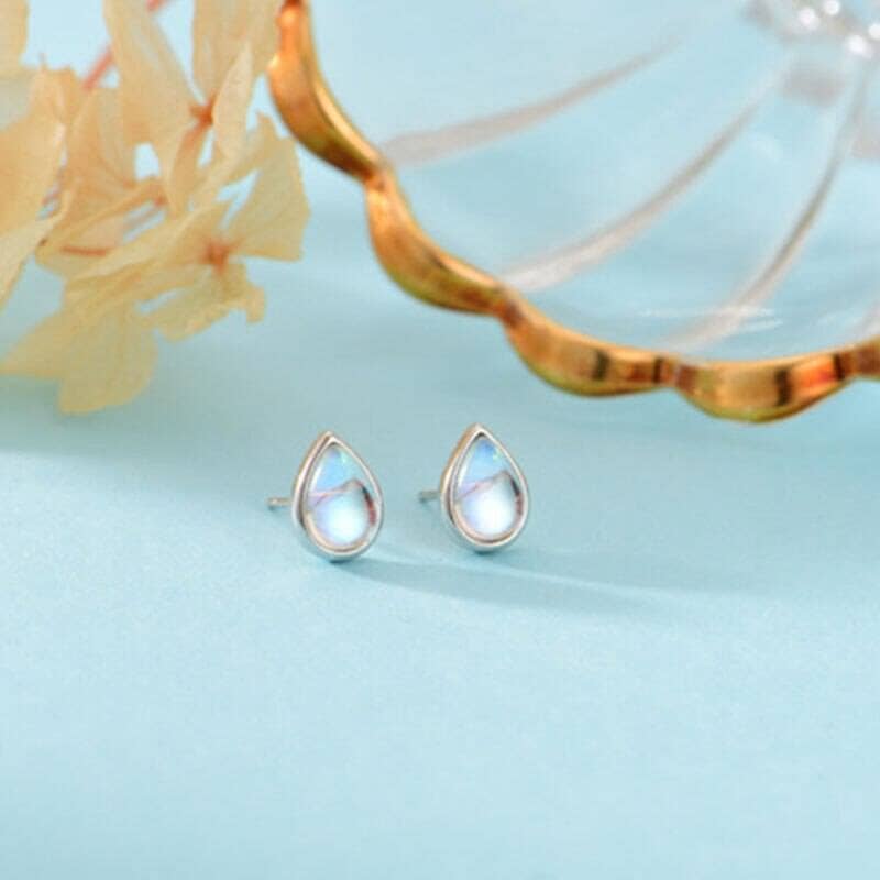 Cute Water Drop Moonstone Stud Earrings - 925 Sterling SilverEarrings