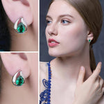 Statement Pear Cut Emerald Hoop Clip Earrings - 925 Sterling SilverEarrings