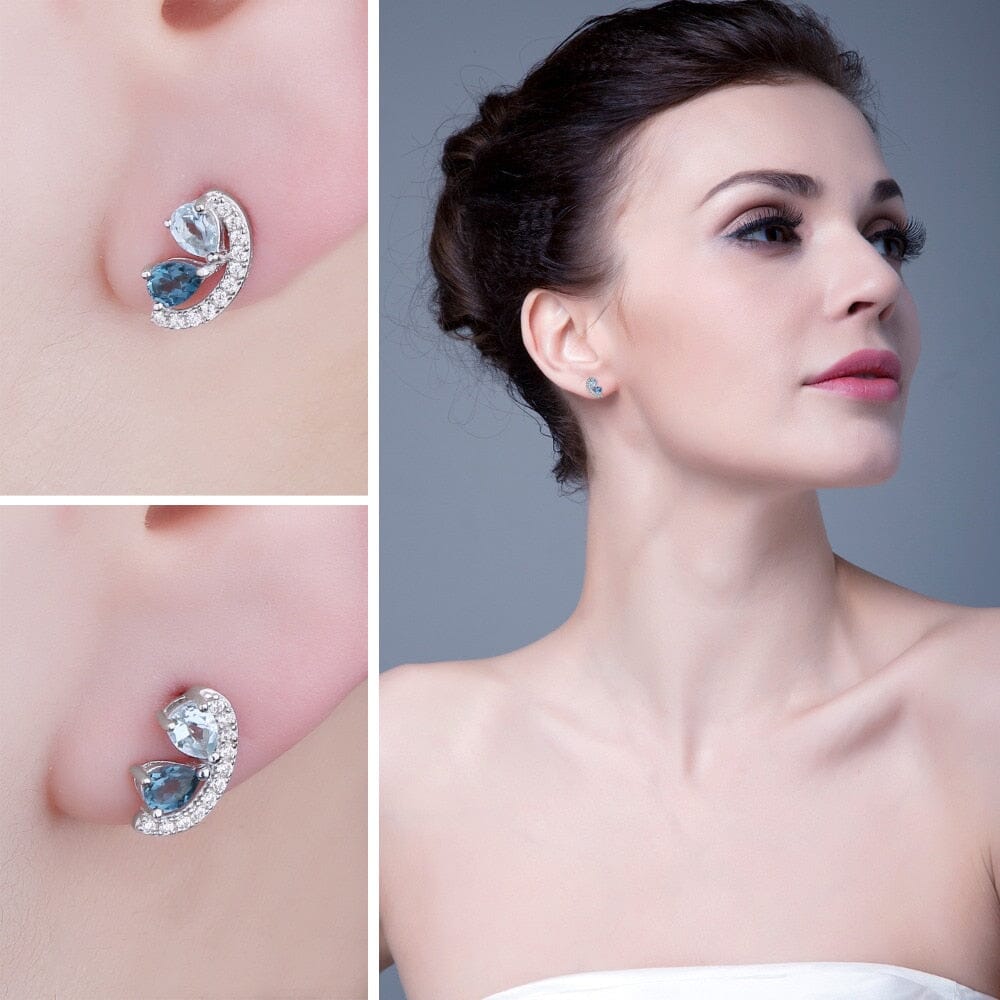 Ear Pear Natural Sky London Blue Topaz Stud Earrings - 925 Sterling SilverEarrings