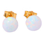 White Fire Opal Yellow Gold Stud Earrings - 925 Sterling SilverEarrings