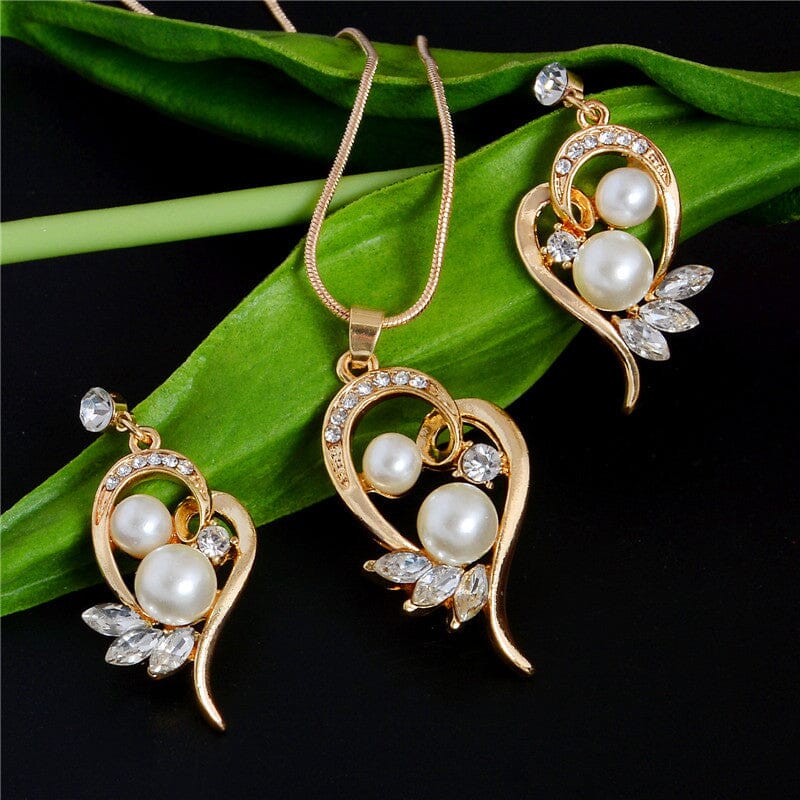 18K Gold Plated Full Crystal Pearl Jewelry SetJewelry Set