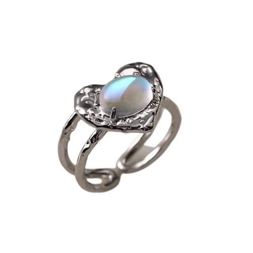 Blue Heart Moonstone Ring - 925 Sterling SilverRing