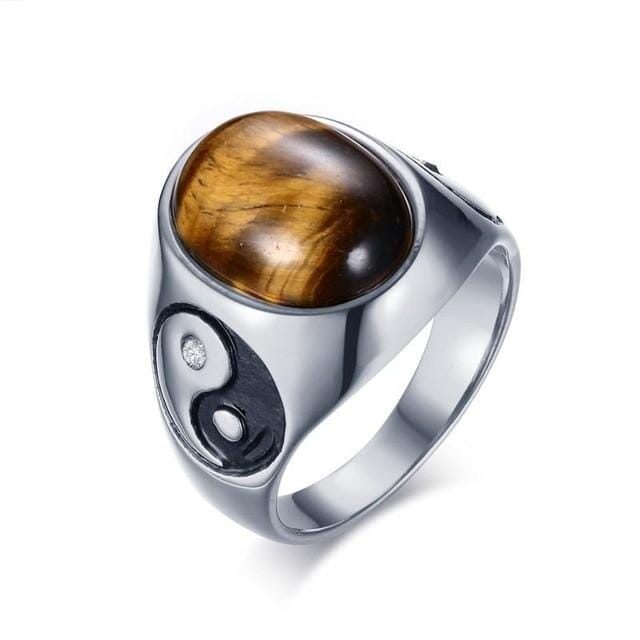 Vintage Oval Tiger Eye with Yin Yang Symbol RingRing7
