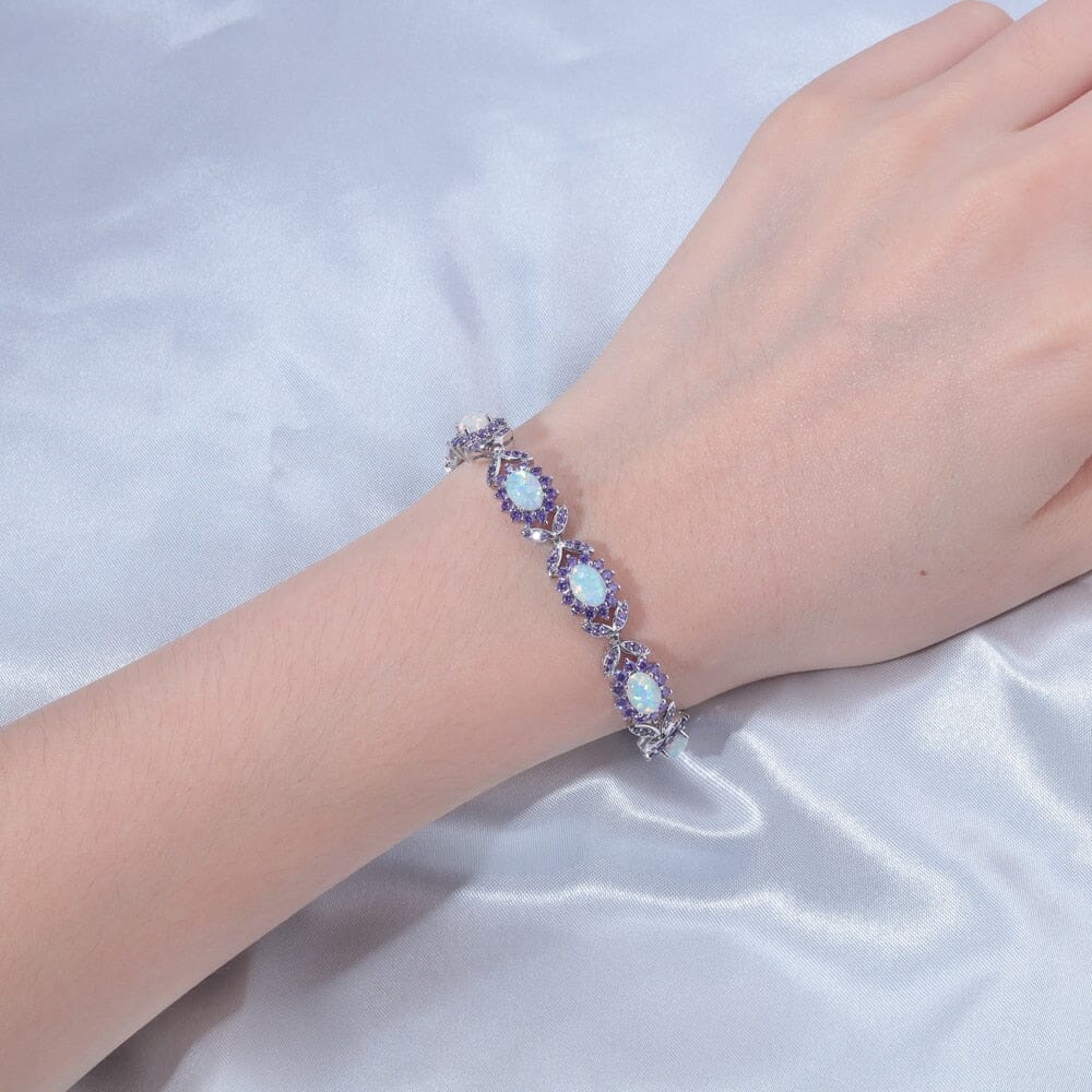 White Fire Opal and Amethyst Boho BraceletBracelet