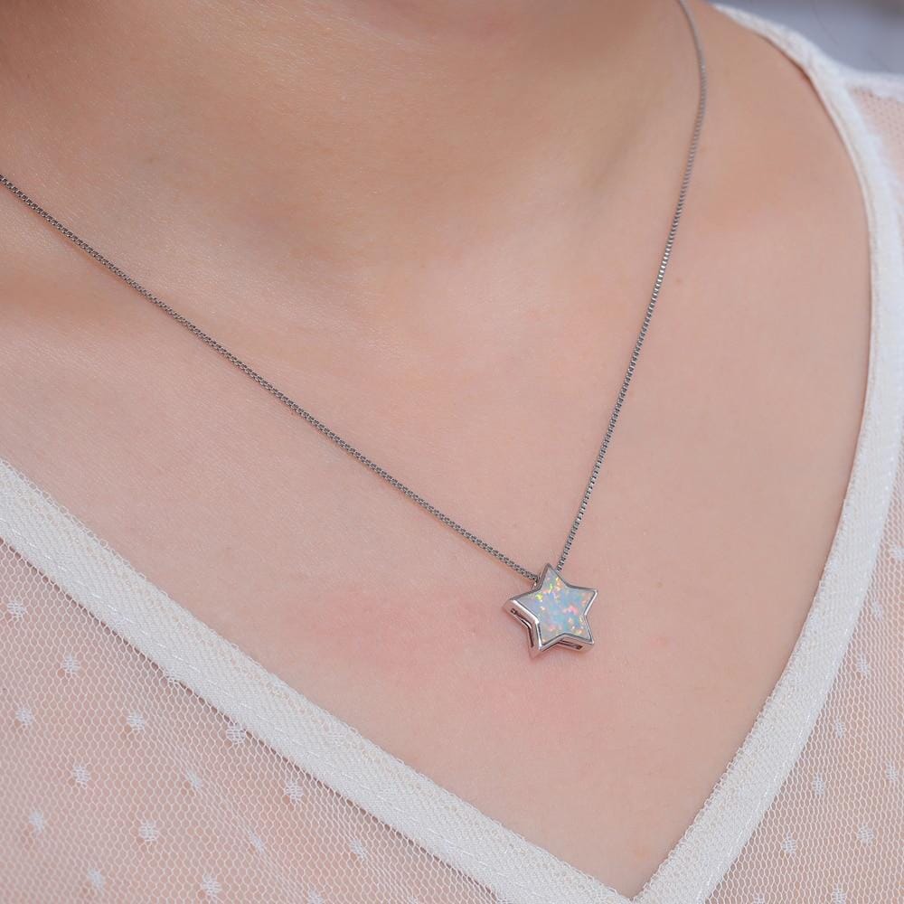 White Fire Opal Fallen Star Pendant (No Chain)Pendant