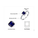 Square Created Blue Sapphire Solitaire Ring - 925 Sterling SilverRing