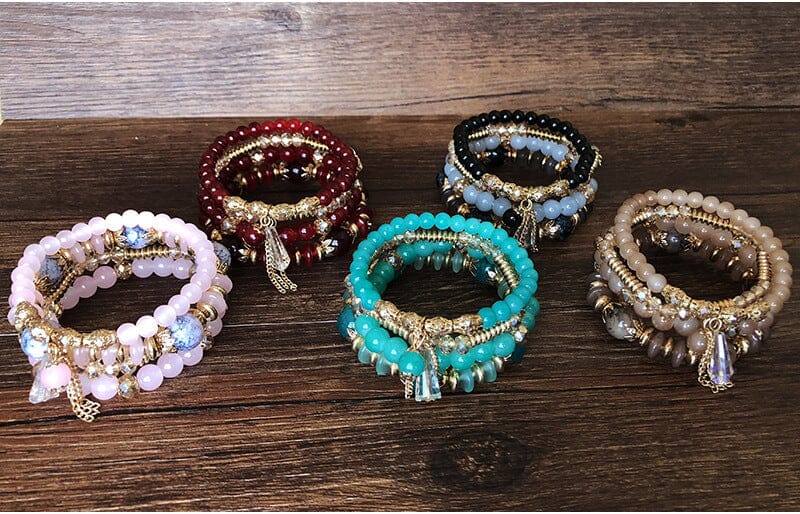 4-Pieces Set of Beaded Bohemian Style Crystal BraceletBracelet