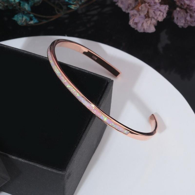 Minimalist Fire Opal Bangle Bracelet - 925 Sterling SilverBracelet