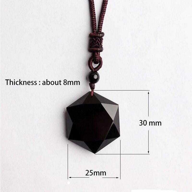 Star Of David Black Obsidian Pendant NecklaceNecklace