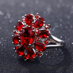 Scarlet Garnet Flower Ring - 925 Sterling SilverRing