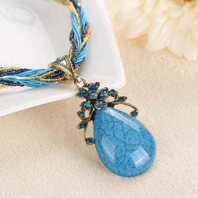 Retro Ethnic Style Alloy Rhinestone Link Chain Choker Bib Stress Reliever NecklaceNecklaceTurquoise Blue