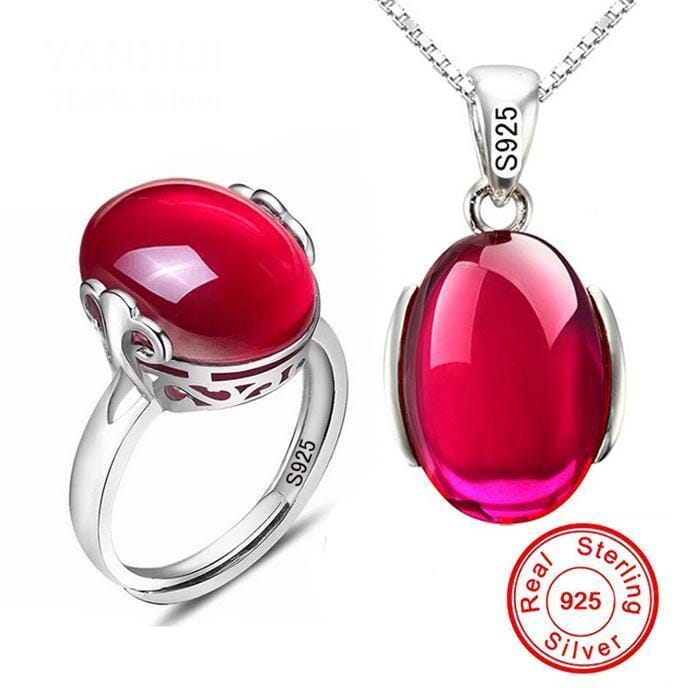 Ruby Ring & Necklace Set - 925 Solid SilverJewelry Set