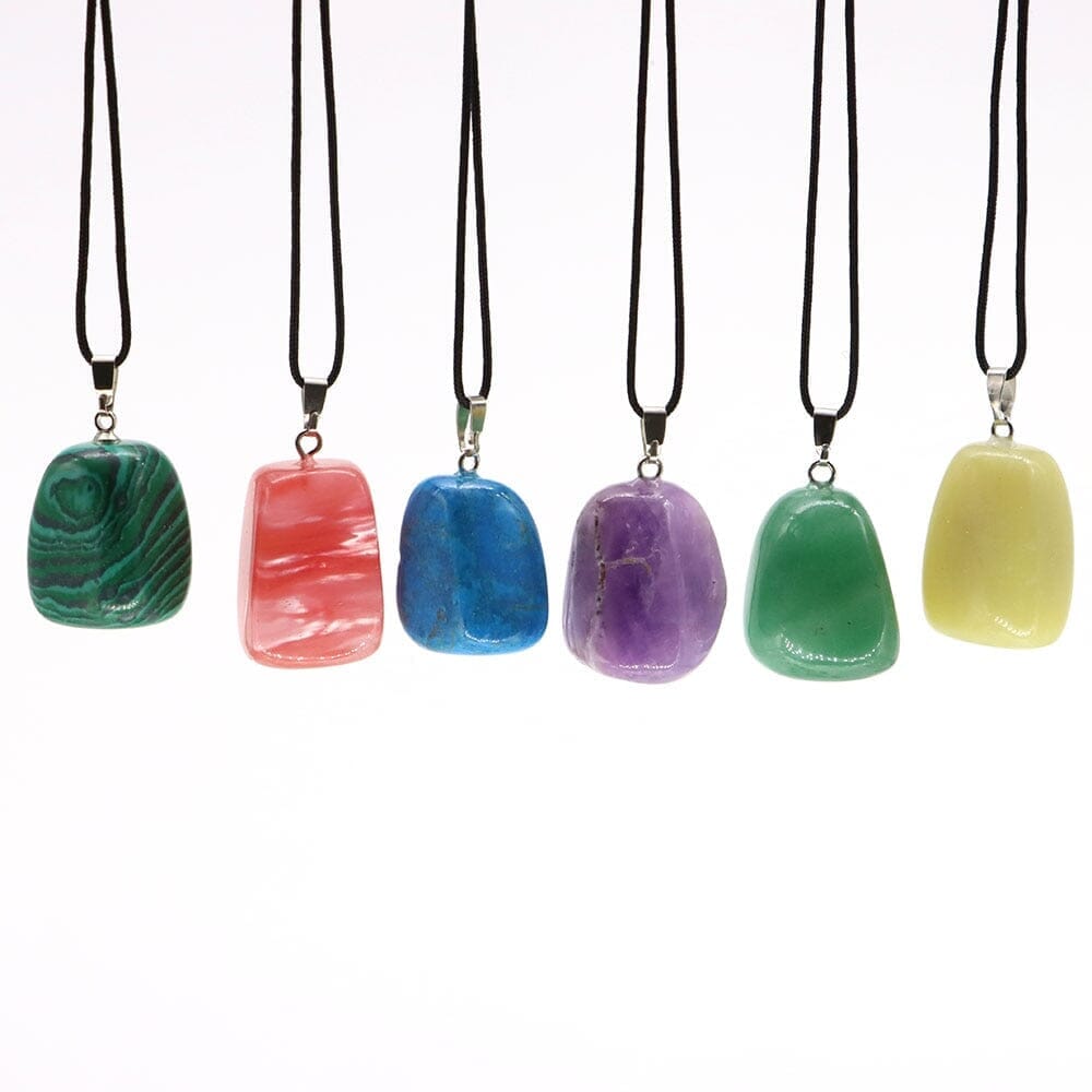 Aventurine and Other Stones Natural Crystal Irregular Tumbled Stone Reiki Rope NecklaceNecklace