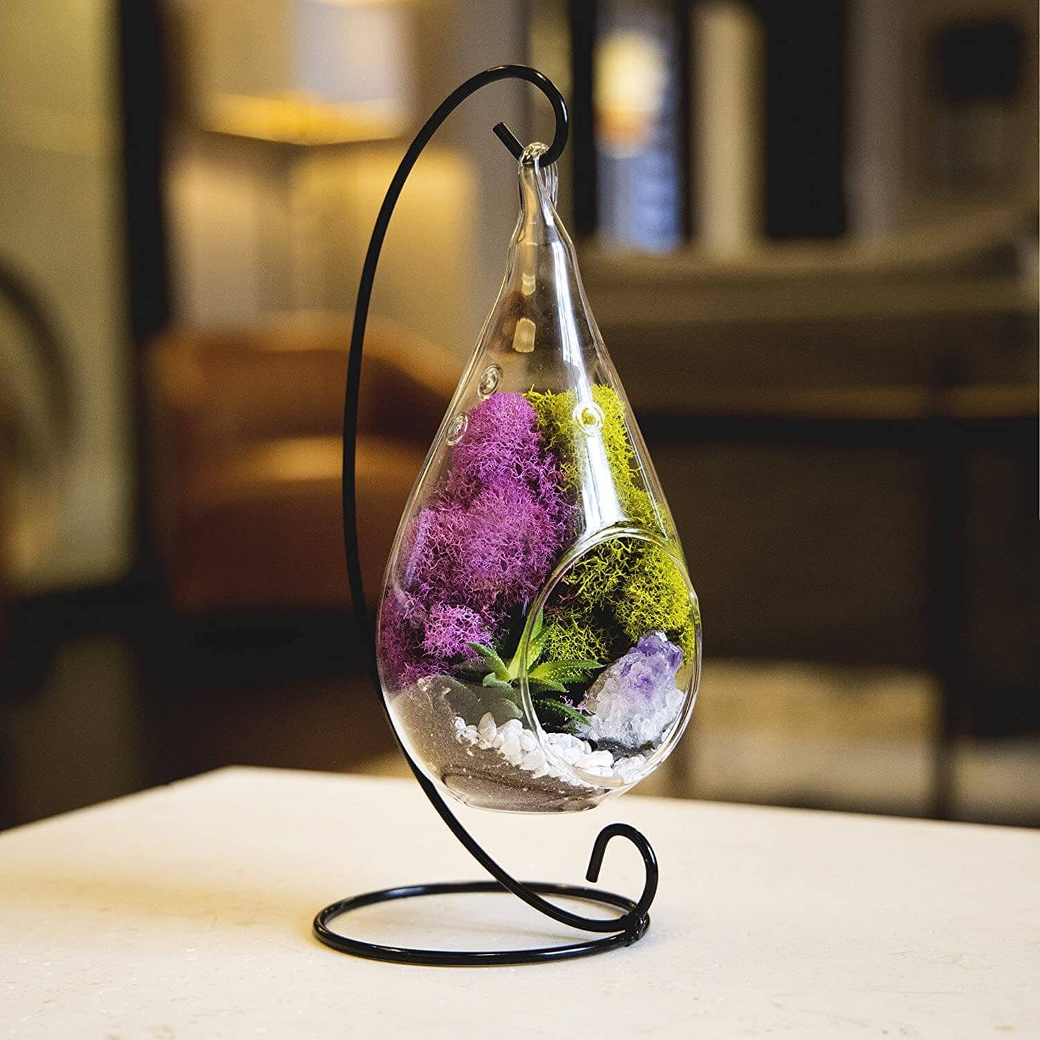 Genuine Purple Amethyst Crystal Quartz in Tear Drop Air Plant Terrarium Kit (Shipping to US only)Jewelry Set