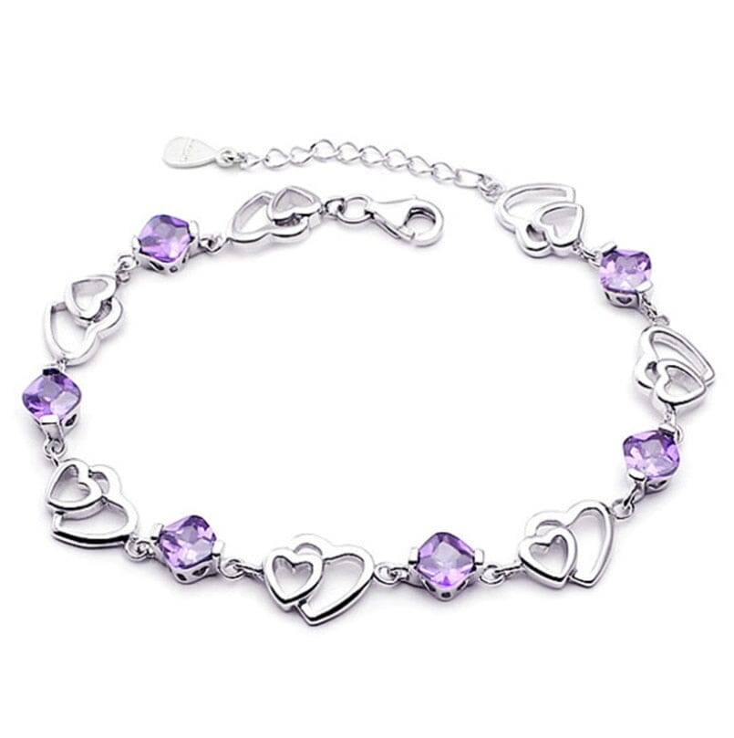 Delicate Heart Chain Amethyst Bracelet - 925 Sterling SilverBracelet
