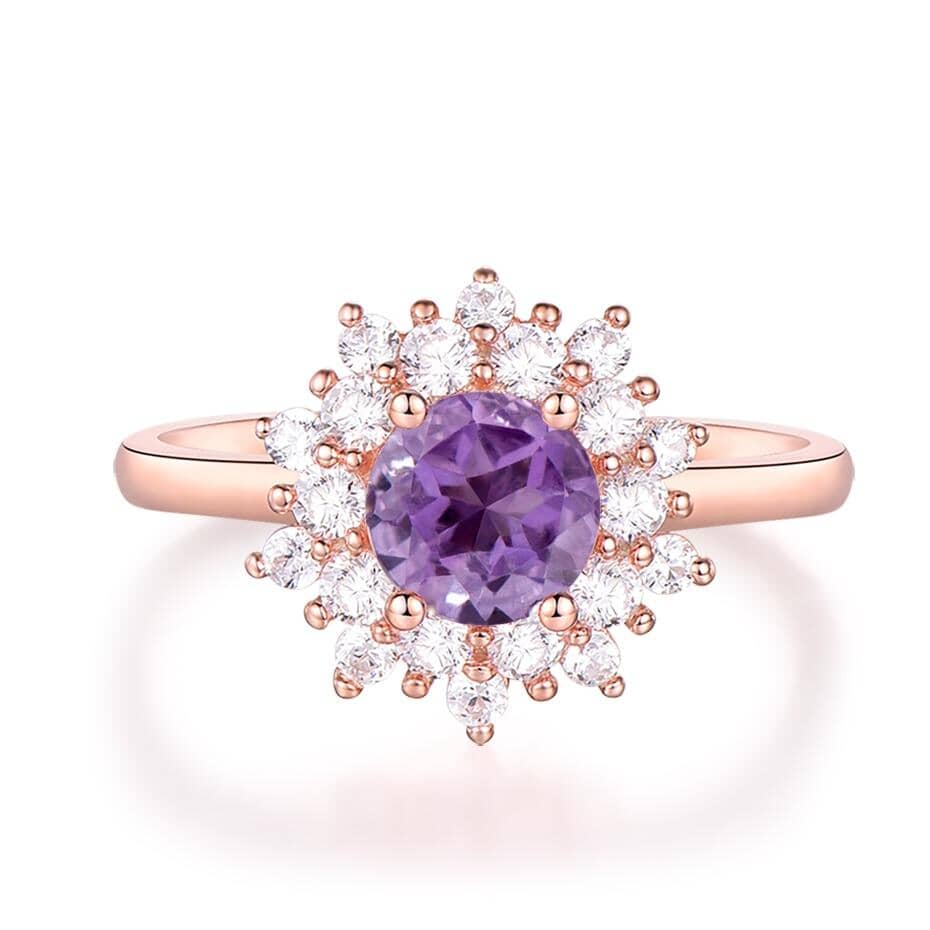 Natural Amethyst Zircon Flower Ring - 925 Sterling SilverRing5Natural amethyst