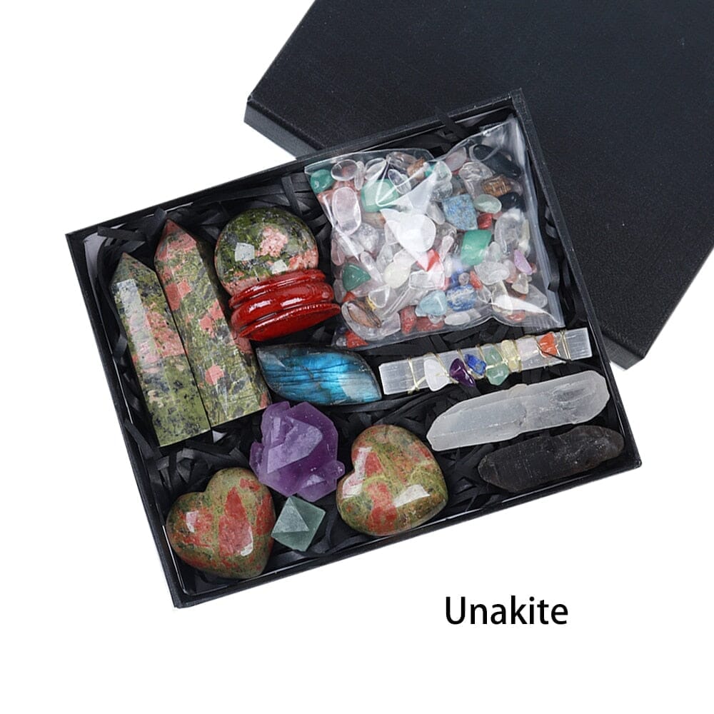 Natural Crystal Point Healing Stones, Wand and Chakra Stone Collection BoxRaw Stoneunakite