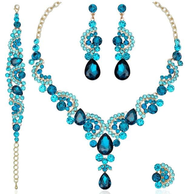 Blue Sapphire Necklace Earring SetEarrings4pcs Set Lake Blue
