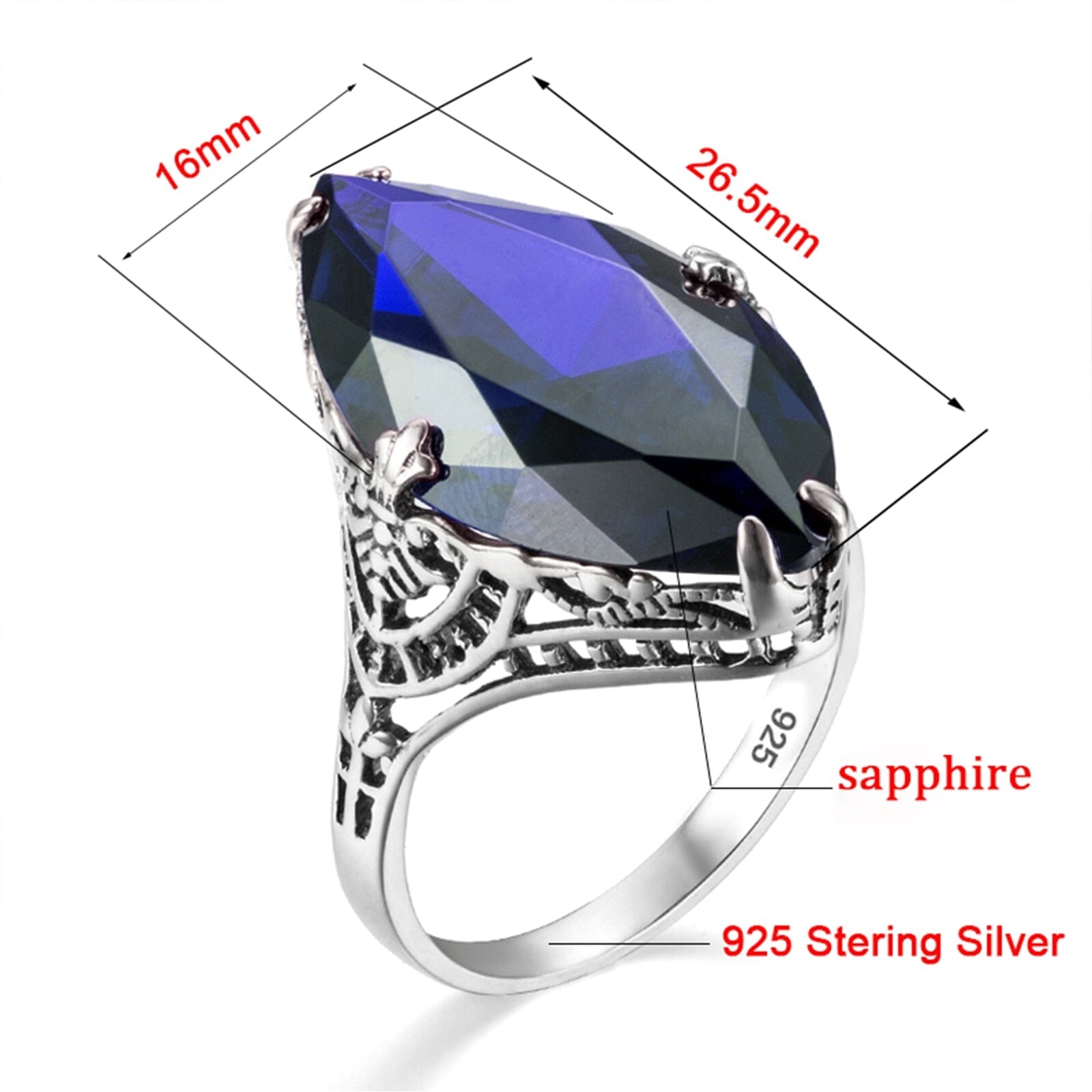 Huge Elegant Emerald Ruby Sapphire Ring - 925 Sterling SilverRing