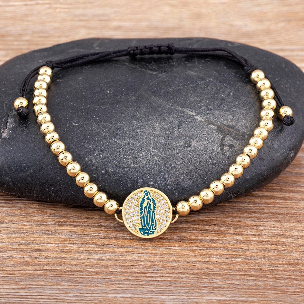 5 Colors Virgin Mary WWJD Handmade Pearl Adjustable BraceletBraceletLight Blue