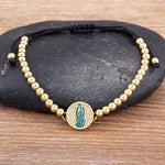 5 Colors Virgin Mary WWJD Handmade Pearl Adjustable BraceletBraceletLight Blue