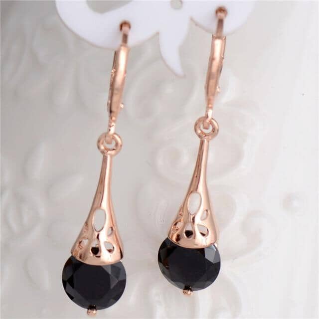 18k Rose Gold Filled White Sapphire Stone Pierced Dangle EarringsEarringsBlack Onyx