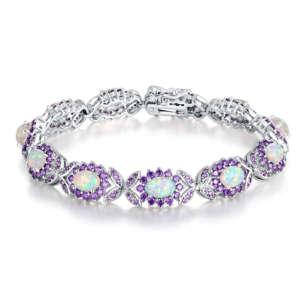 White Fire Opal and Amethyst Boho BraceletBracelet