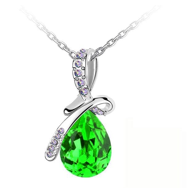 Angel Teardrop Crystal Pendant White Gold NecklaceNecklacePeridot