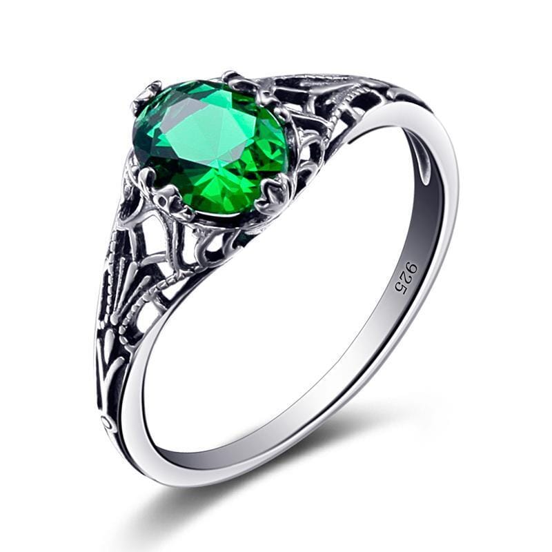 Emerald Vintage Ring - 925 Sterling SilverRing5
