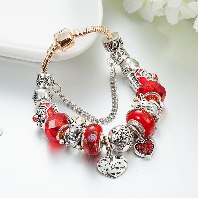 Christmas Red Crystal Beads Charms BraceletBracelet