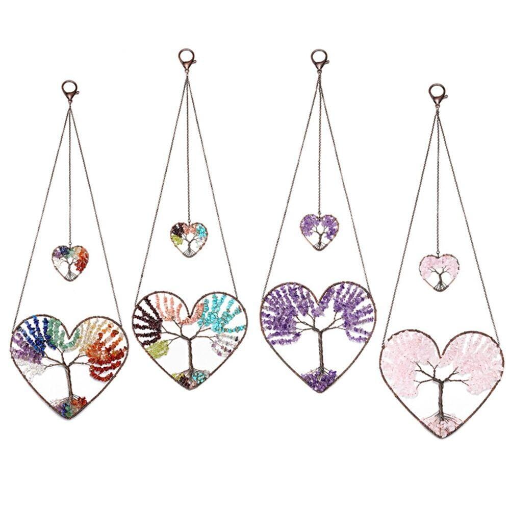 Natural Gemstone Tree of Life Feng Shui Heart Hanging OrnamentHome Decor