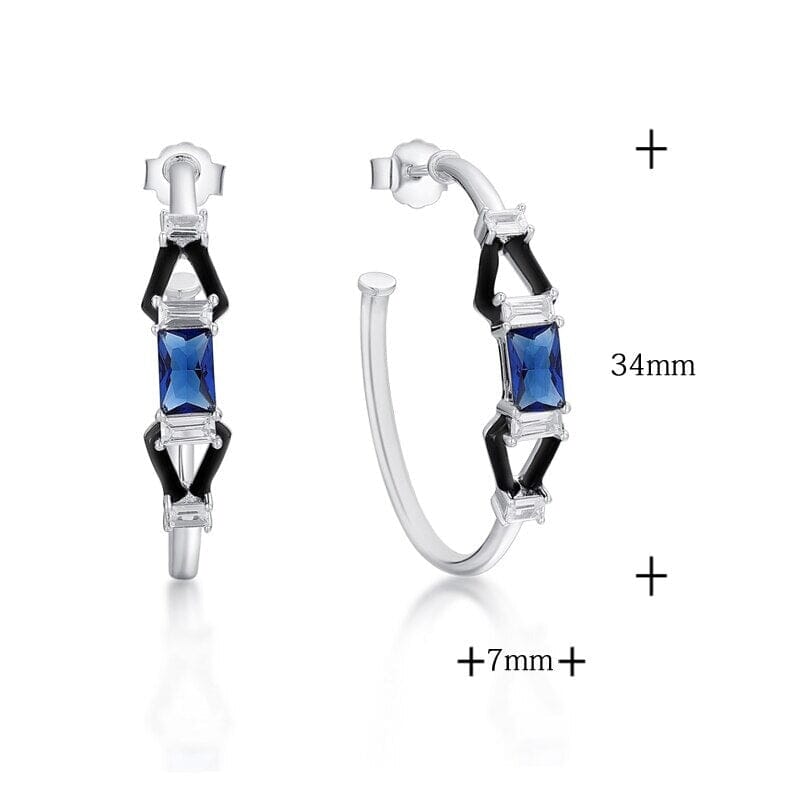 Original Design Sapphire and Black Onyx Earrings - 925 Sterling SilverEarrings