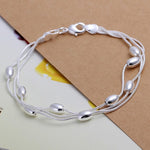 Three Line Gloss Ball Bracelet - 925 Sterling SilverBracelet