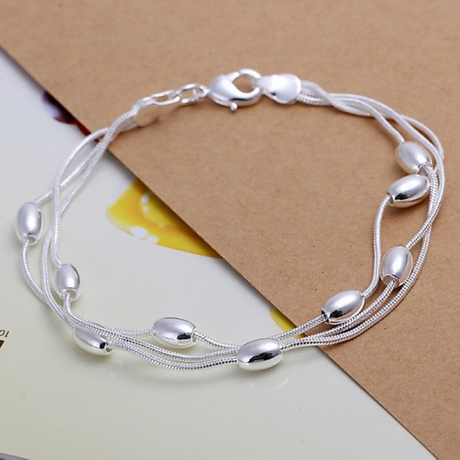 Three Line Gloss Ball Bracelet - 925 Sterling SilverBracelet