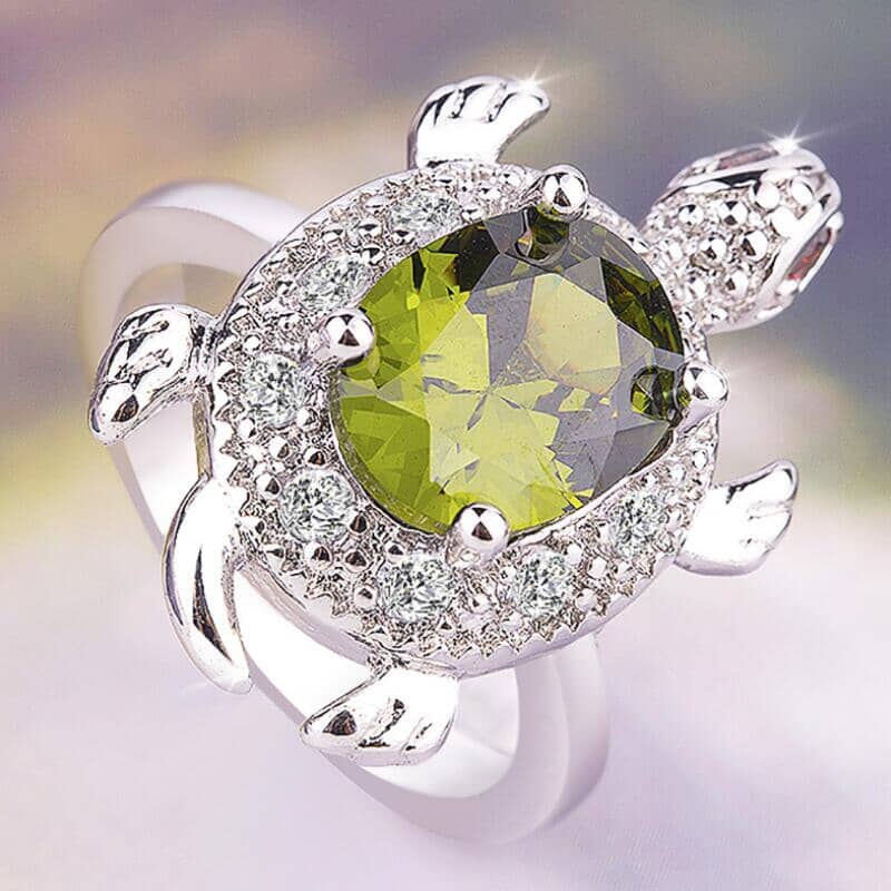 Lovely Cute Turtle Peridot RingRing
