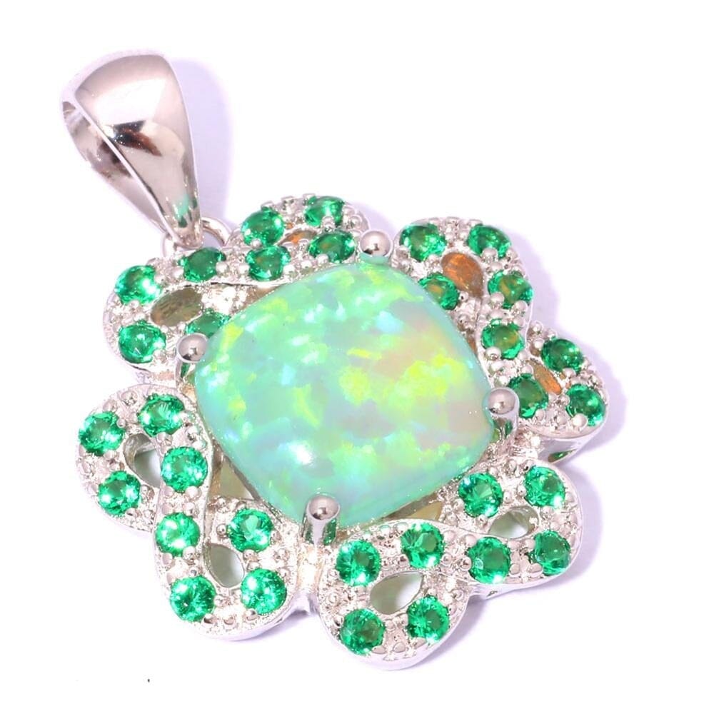 Green Fire Opal & Emerald Charm PendantPendant