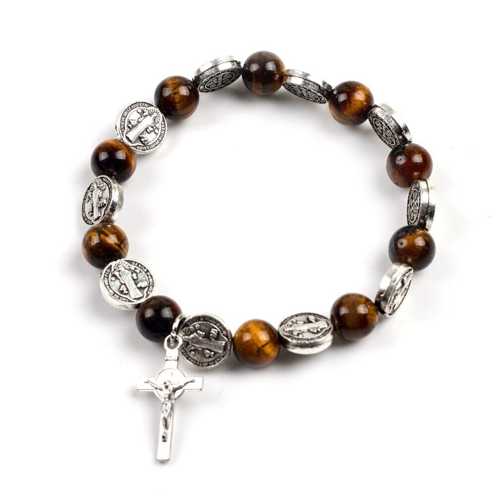 WWJD Tiger Eye Beaded Rosary BraceletsBracelet
