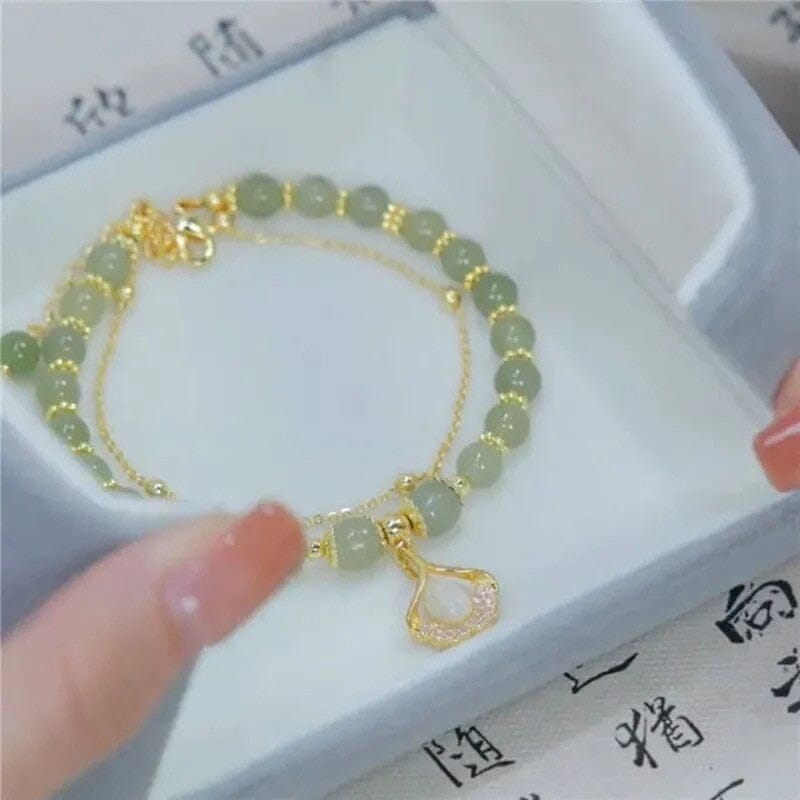 Hetian Jade Flowers and Leaf BraceletBraceletGinkgo Biloba