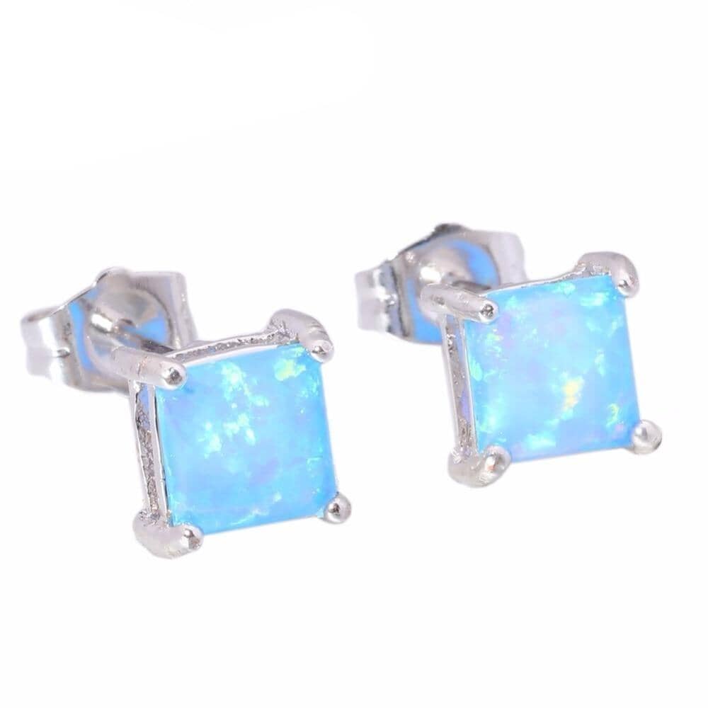 Orange White Blue Pink Fire Opal Silver Stud Earrings 6mmEarringsBlue