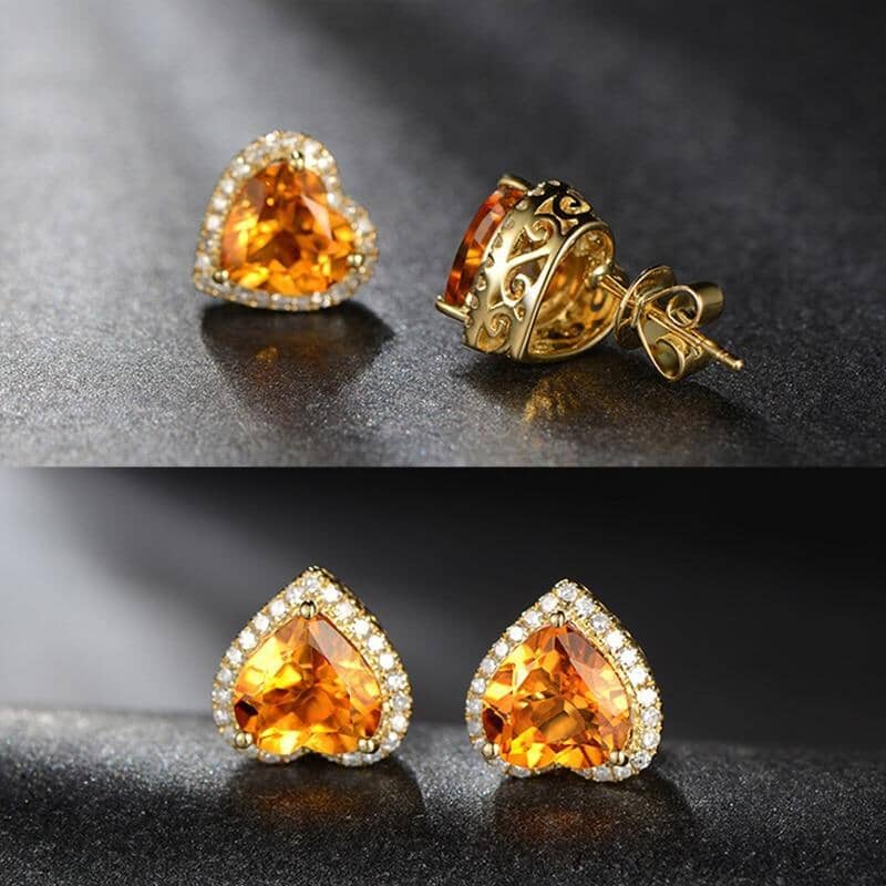 Citrine Heart Diamond Stud EarringsEarrings