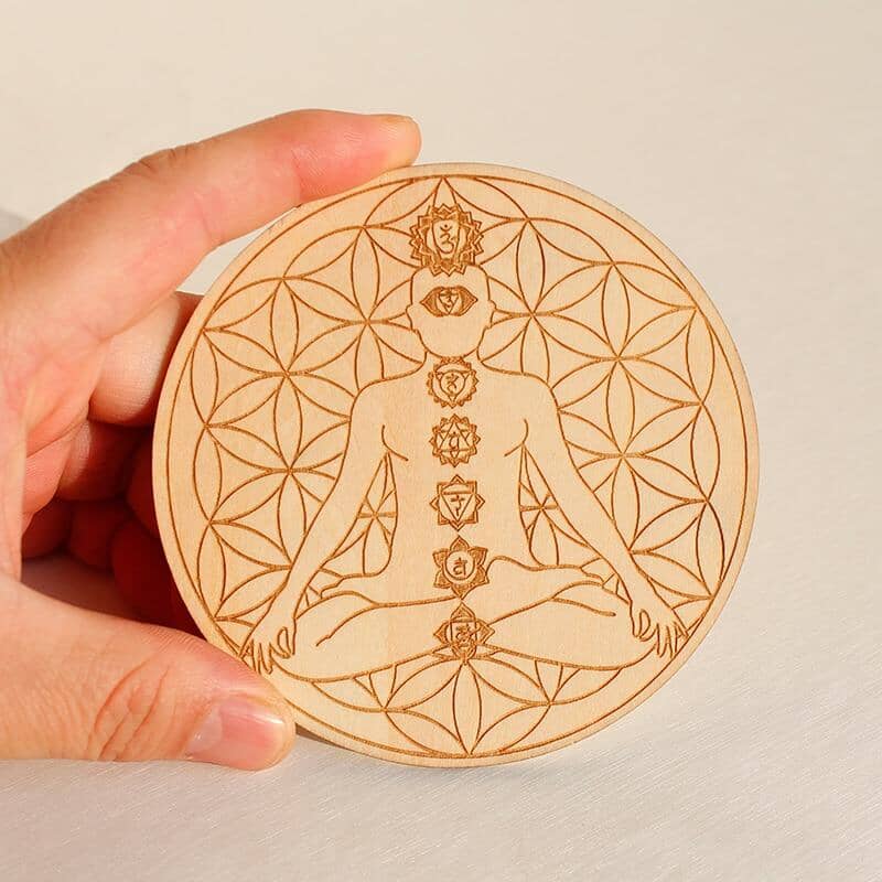 Natural Seven Chakra Healing Stone + Seven Star Array Wood PlateRaw Stone